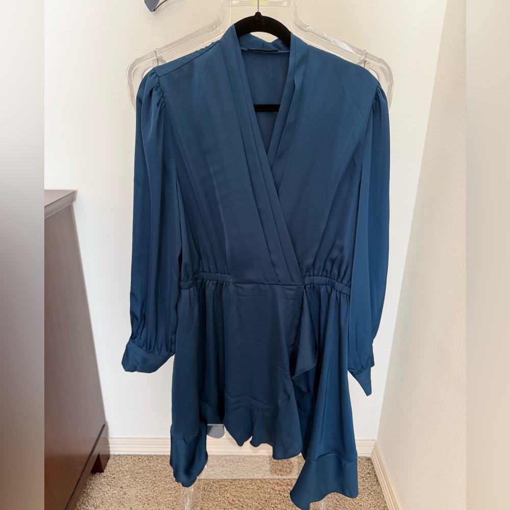 Womens Deep Teal Long Sleeve Wrap Dress